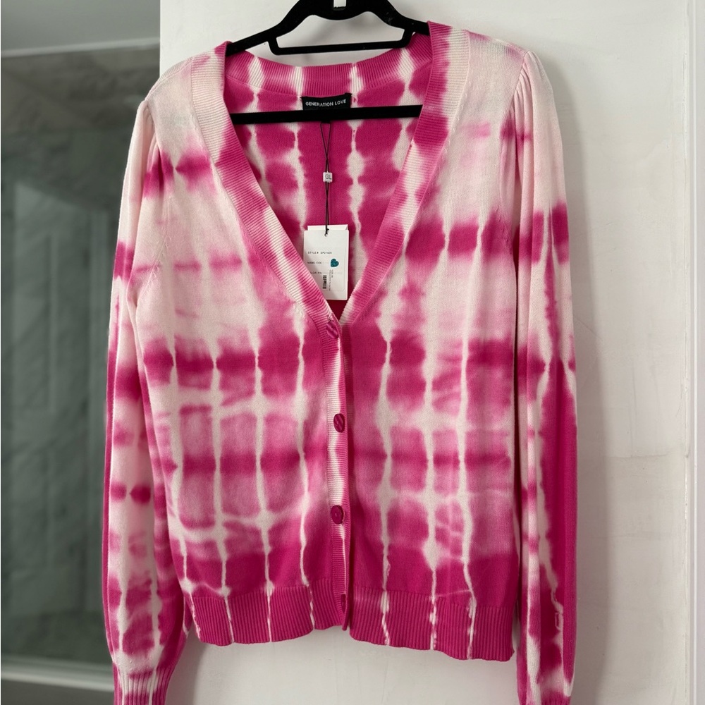 Generation Love Pink and White Tie-Dye Cardigan